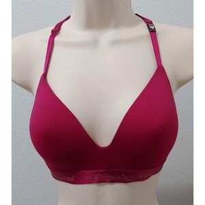 Victoria's Secret Red Bra Racerback Lightly Lined Burgundy Lace Detail 32D NWT